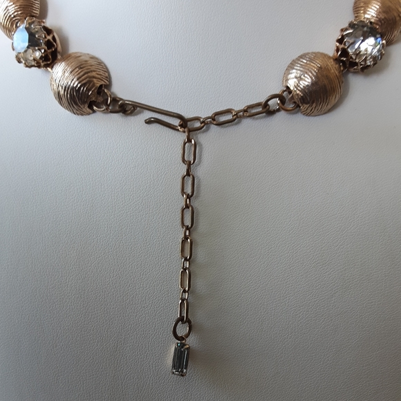 VTG SIGNED KRAMER New York Textured Gold Tone Rhinestone Choker 17" - Picture 5 of 7